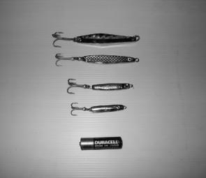 Raider and Laser lures for mackerel, bottom – 10 and 20g baitfish profiles for tuna.